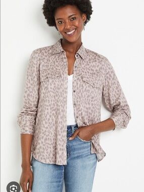 Maurices Blush & Taupe Leopard Print Boyfriend Button-Down Shirt
